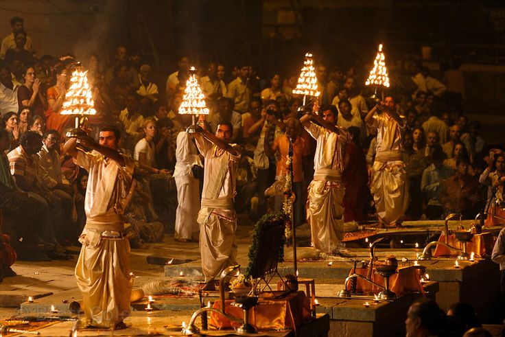 Brett Cole Photography _ Pujari wave candles during Ganga Aarti, Dashashwamedh Ghat, Varanasi, India photo